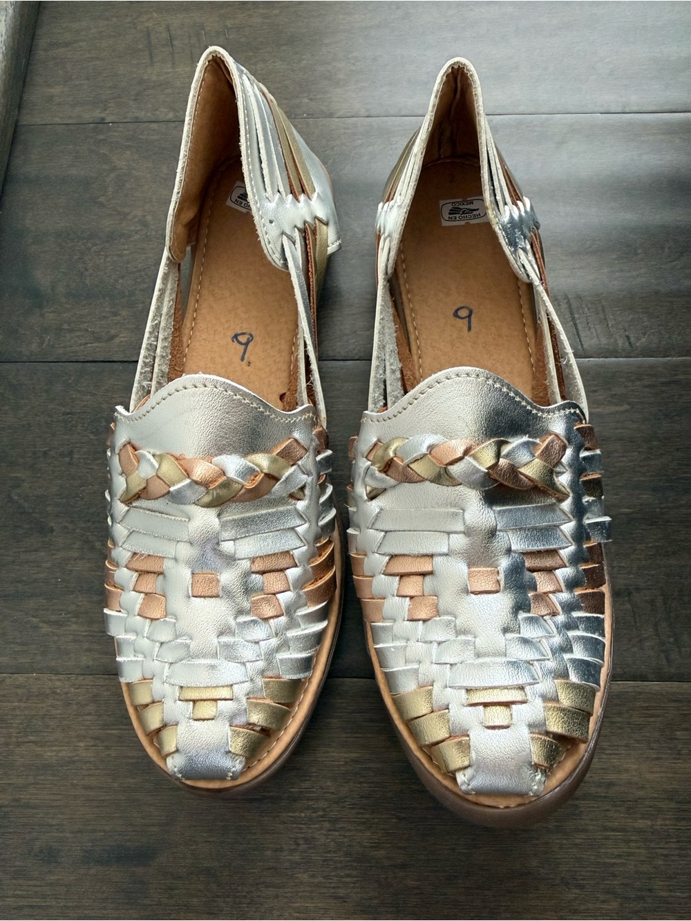 Handmade in Mexico Metallic Huarache Flats in Silver & Rose Gold